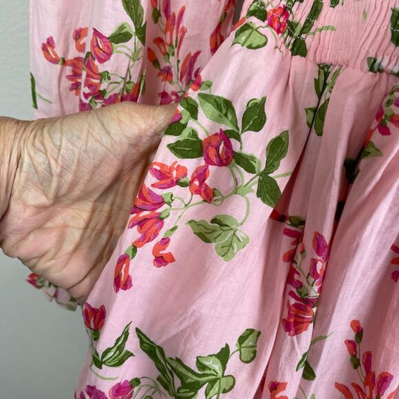 Banjanan Peach PInk Floral Ruffle Long Sleeve Maxi Cottage Dress Large - Picture 5 of 9